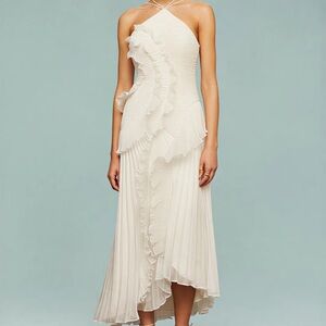 LYSÈA Pleated Ruffle Halter Maxi Dress in Cream